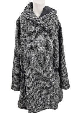 Free People Satellite Image Tweed Swing Wrap Coat Size L Hood Drawstring Waist
